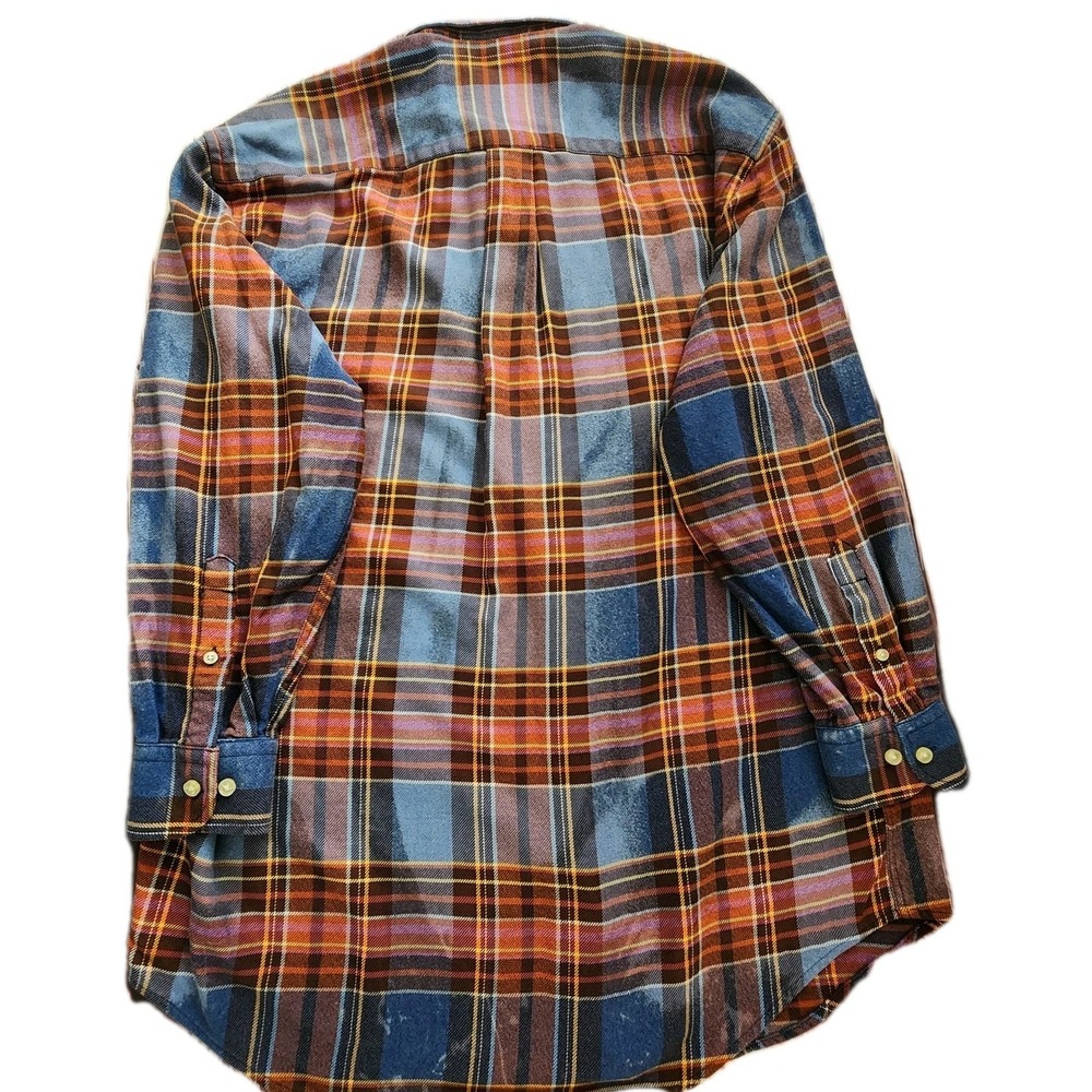 Franklin Flannels XL Shirt Mens Upcycled Vintage Orange Blue‎ Button Down Grunge - Picture 4 of 7